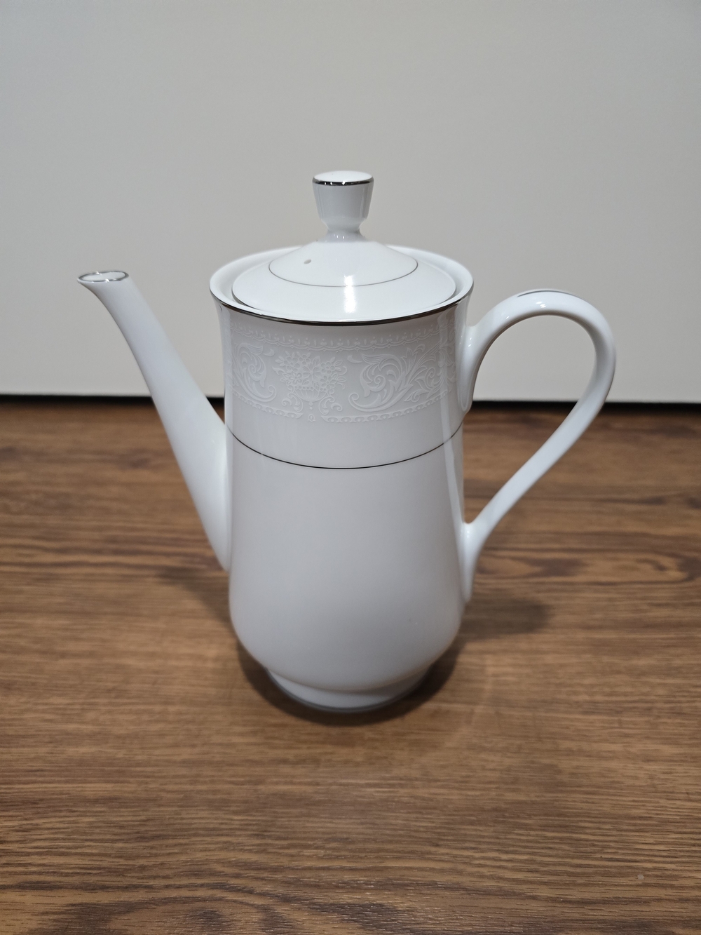American Limoges Salem Heritage White Porcelain Coffee Pot with Silver Banding